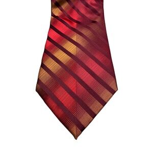 Kenneth Cole Necktie Mens One Size Red Excellent Striped Silk Blend Formal